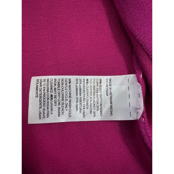 Ann Taylor Mock Neck Ribbed Sweater Fuchsia Pink Pearl Button Bell Sleeve XS NEW - Picture 7 of 8
